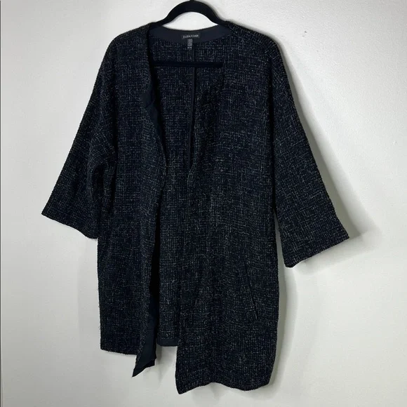 Eileen Fisher Briar Patch Black Wool open front 3/4 sleeve Jacket Blazer size XL - Picture 3 of 13